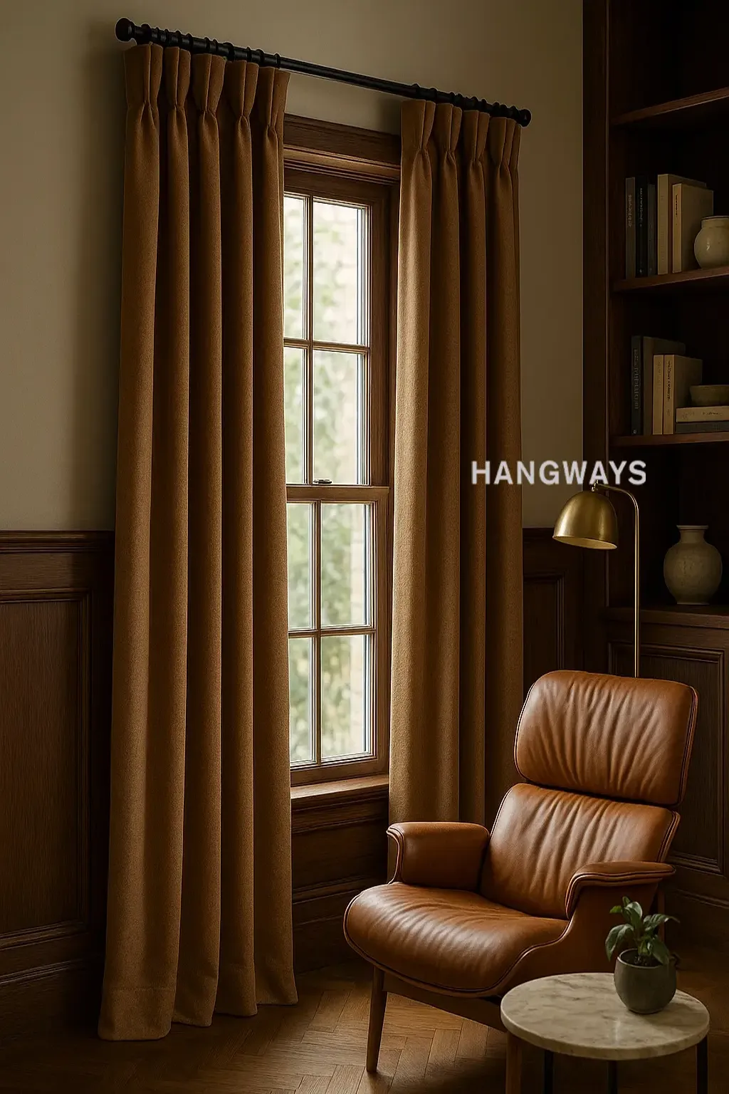 Goblet pleat drapery in emerald velvet