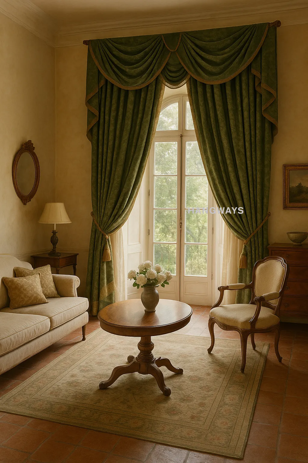 Italian style drapery with holdbacks