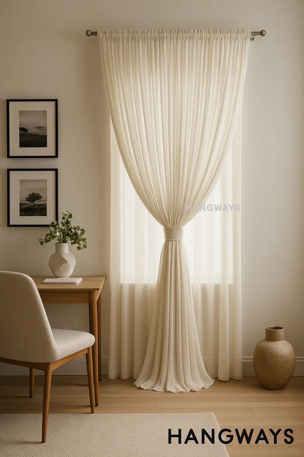 Sandglass drapery tied at center