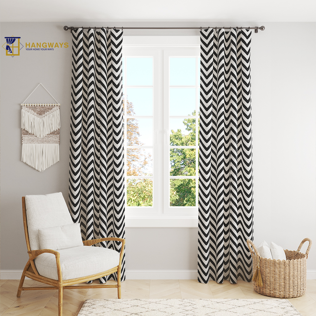 Hangways Curtain New Black And White Zigzag Design Digital Print Thermal Insulation Curtains Ds With Grommets For Living Room Bedroom