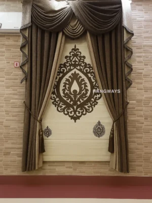 Elegant Brown and Beige Designer Curtain with Traditional Motif